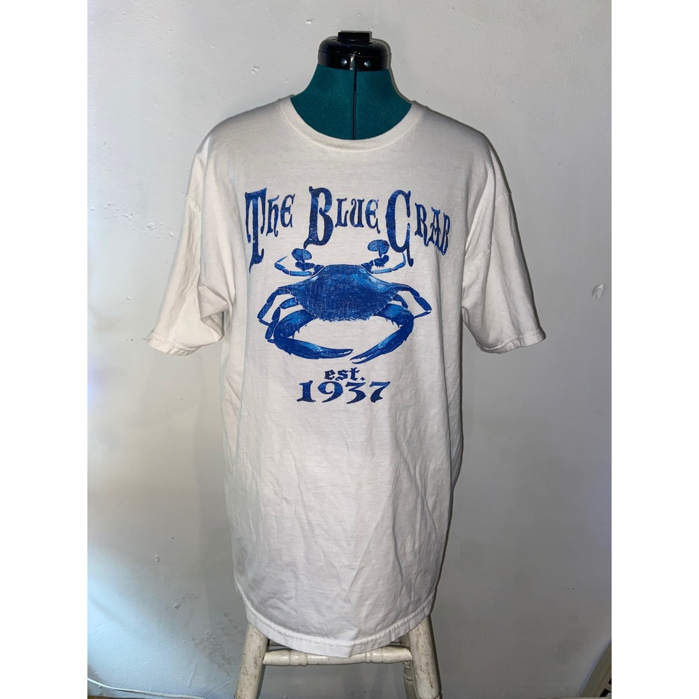 Vintage 90s Fruit of the Loom BEST Men's Blue Crab T-Shirt USA Coastal Nautical